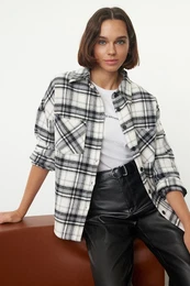 Smoke Plaid Oversized Wide Pattern Woven Shirt