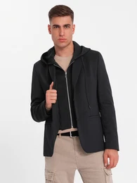 Men's blazer with detachable underlining and hood - black
