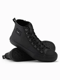 Men's high-top sneakers with decorative toe box - black
