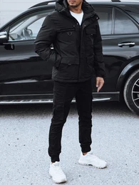 Herren Winterjacke mit Kapuze schwarz