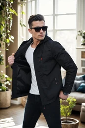 86622 Hooded Mens Seasonal Jacket-BLACK