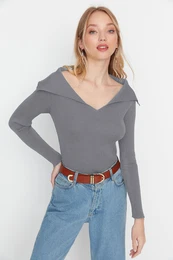 Anthracite Collar Detailed Knitwear Sweater