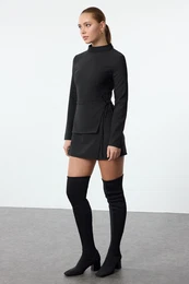 Black Tie Detailed Mini Woven Shorts Skirt Jumpsuit