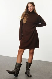 Brown Mini Knit Basic Dress