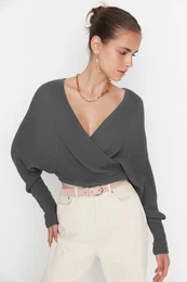 Anthracite Double Breasted Knitted Sweater