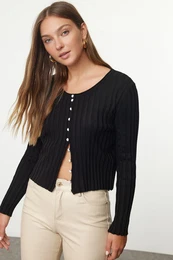 Black Button Detailed Knitwear Cardigan