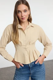 Dark Beige Fitted/Waist-Sit Woven Shirt