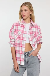 Pink Plaid Oversized Wide Pattern Woven Shirt