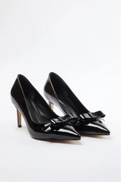 Black Bowknot Patent Leather Women's Classic Stiletto Thin Heeled Shoes