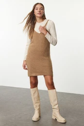 Stone Mini Knitwear Soft Textured Strappy Sweater-Dress Set