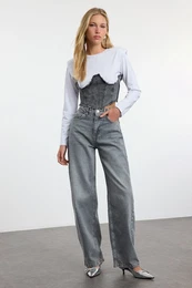 Grey High Waist Barrel Baggy Jeans