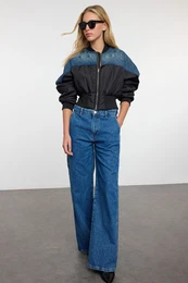 Blue More Sustainable Pocket Detail High Waist Wide Leg Jeans
