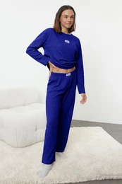 Saks Slogan Label Detailed Waffle Fabric Knitted Pajama Set