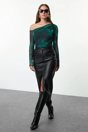 Multicolored Tulle Fitted/Fits the Body Lined Asymmetrical Collar Blouse