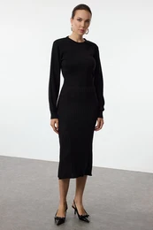 Black Midi Knit A-Line Form Fit Dress