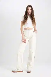 Gabardine Trousers Straight Fit Cargo Pocket Normal Waist Straight Leg