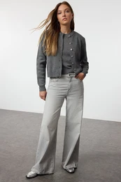Anthracite Basic Cardigan-Blouse Knitwear Cardigan