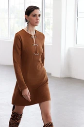 Limited Edition Camel Accessory Detailed Suede Mini Winter Woven Dress