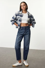 Dark Blue Normal Waist Mom Jeans