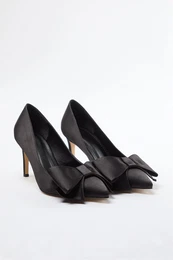 Black Bow Satin Women's Classic Stiletto Thin Heel Shoes