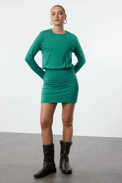 Emerald Green Soft Touch Soft Fabric Fitted Flexible Mini Knitted Dress