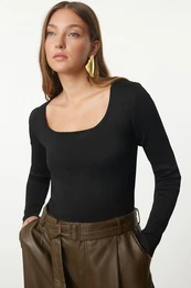 Black Basic Pool Neck Knitwear Sweater