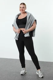 Curve Black Brushed Scuba Full Length Sports Leggings