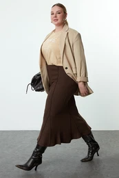 Curve Dark Brown Knitted Plus Size Skirt