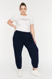 Curve Navy Blue High Waist Jogger Knitted Sweatpants
