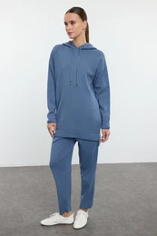 Indigo Hooded Sweater Pants Knitwear Bottom-Top Set