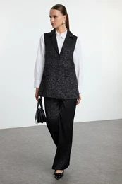 Black Self-Patterned Woven Top-Bottom Set