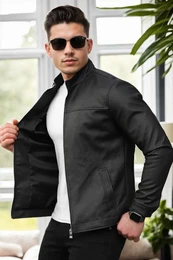 13250 PU Mens Jacket-BLACK