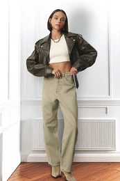 Khaki High Waist Skater Baggy Jeans