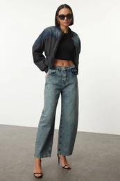 Blue More Sustainable Pocket Detailed High Waist Barrel Baggy Jeans