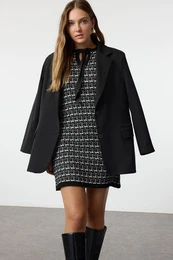 Black Tweed Look Knitwear Mini Dress
