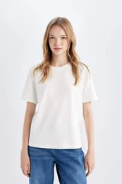 Regular Fit Crew Neck Basic Plain Short Sleeve T-Shirt