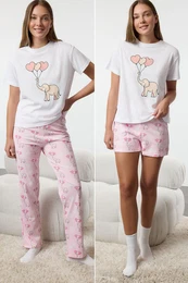 White 3-Pack 100% Cotton Elephant and Heart Knitted Pajama Set