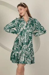 Dark Green Floral Mini Woven Dress