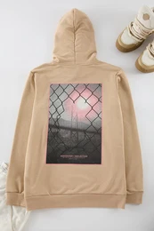 Stone Regular/Normal Cut Hooded Back Printed Cotton Sweatshirt