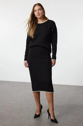 Black Soft Textured Wool Knitwear Bottom-Top Set