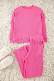 Curve Fuchsia Textured Pocket Knitted Pajama Set