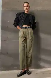 Khaki Belted High Waist Mom Jeans
