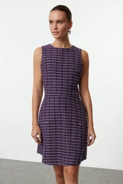 Purple Plaid / Checkered Mini Woven Dress