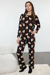 Black 100% Cotton Avocado and Heart Knitted Pajama Set