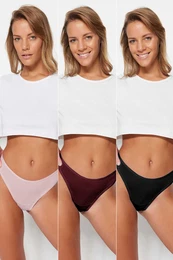 Burgundy-Multicolor 3 Pack Cotton Thong Knitted Panties