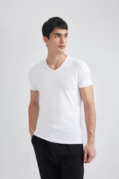 Slim Fit V Neck Short Sleeve Top
