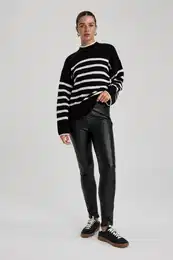 Faux Leather Basic Plain Zippered Leg High Waist Leggings
