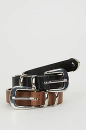 Women's Faux Leather 2-Piece Classic Belt