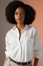 Oversize Wide Fit Poplin Long Sleeve 100% Cotton Shirt