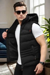 17736 Removable Hooded Mens Vest-BLACK